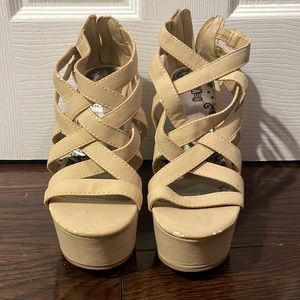 Beige strap wedges